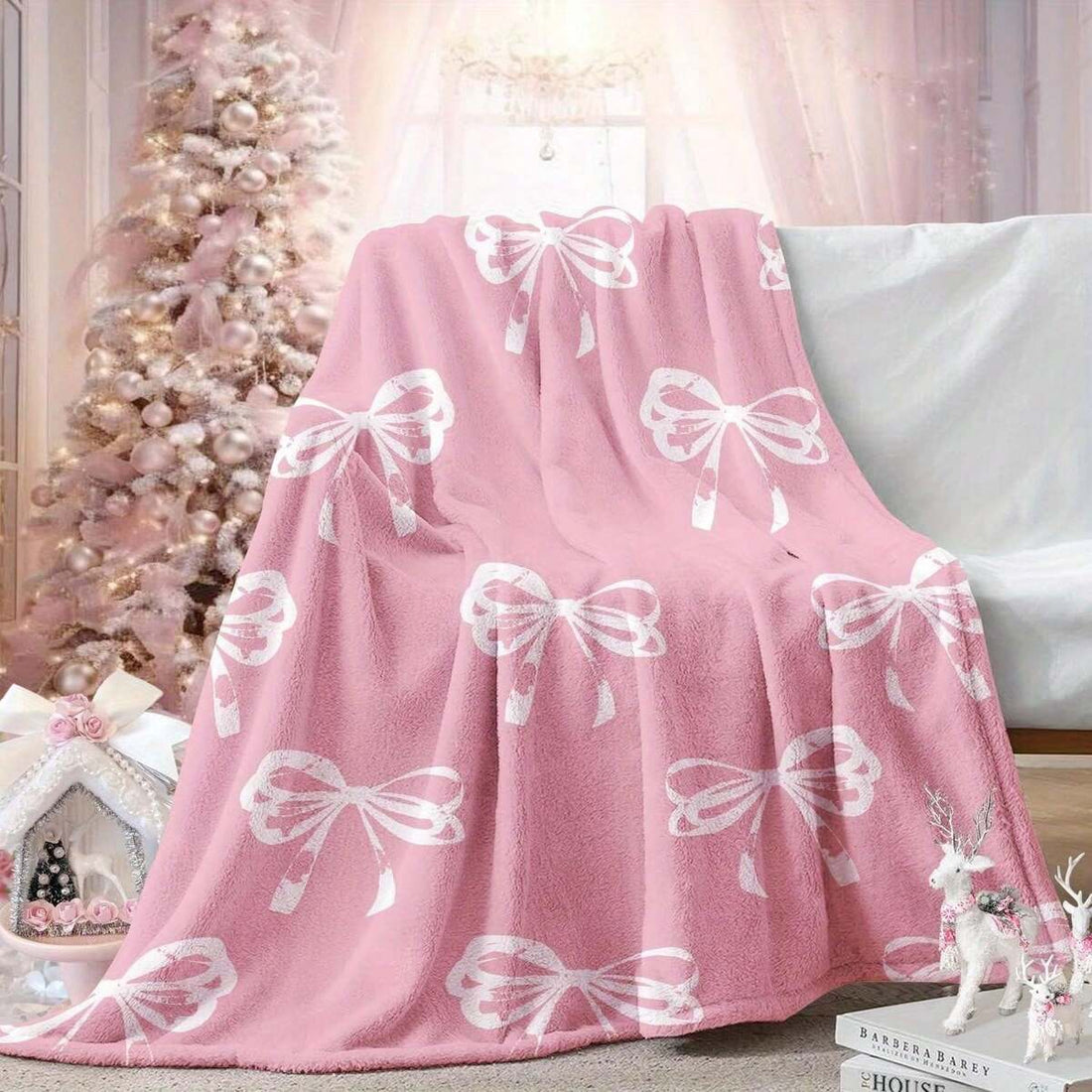 Soft Funny Throw Blanket With Coquette Bow Flat Velvet Blanket Multipurpose Office Bedding Blanket PlushThin Quilt Holiday Gift4 Pink Fuzzy