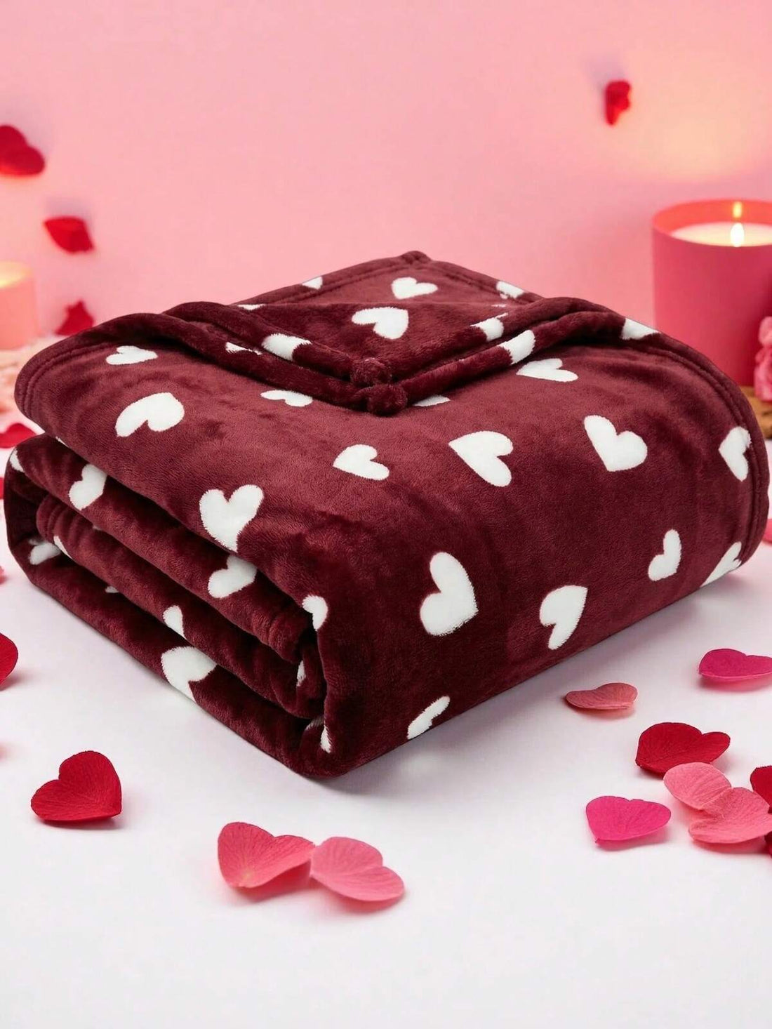 1pc Soft Heart Printed Plush Blanket, Warm Flannel Fleece Blanket, Soft Cozy Milk Plush Throw Blanket, Reversible Travel Blanket For Sofa, Bedroom, Dorm, Suitable As Valentine's Day Gift